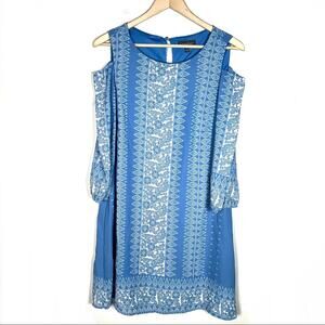 Luxology blue long sleeve cold shoulder knee length casual shift dress size 4